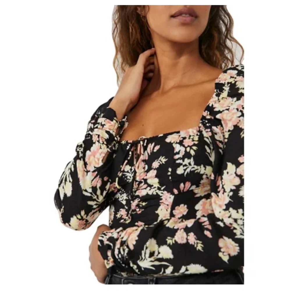 FREE PEOPLE | Hilary Printed Top in Black Combo